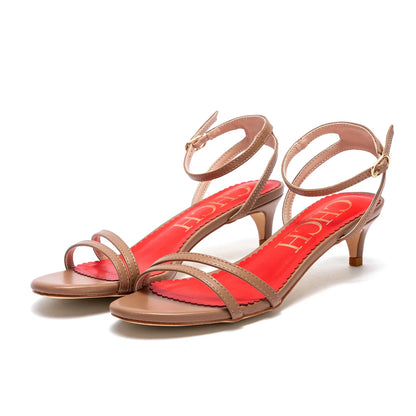 Womens Sandals Round Open Toe Kitten Heels Adjustable Ankle Strap Low Heels Heeled Sandals for Women CHCH Summer Dress Shoes 3cm