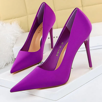 BIGTREE Shoes Satin Women Pumps 2026 New Purple High Heels Fashion Women Shoes Stiletto Luxury Noble Party Shoes Women Heels