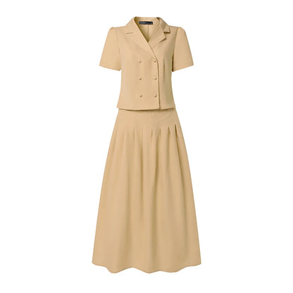 2026 ZANZEA Summer Office OL Outfits Elegant Women Dress Sets Lapel Neck Short Sleeve Shirt Pleated Midi Skirt Suit 2 Piece Sets