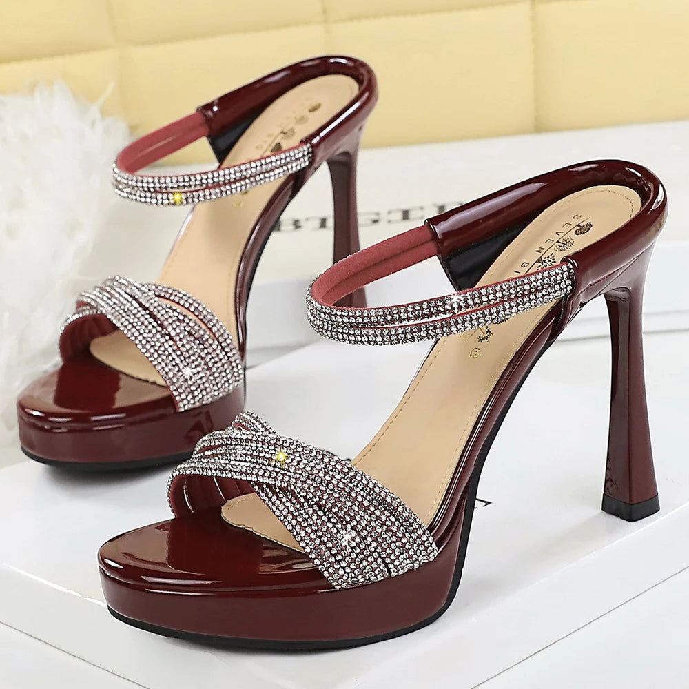 BIGTREE Shoes Women Luxury High Heels Open Toed High-heeled Sandals Women Summer Shoes Rhinestone Stiletto Heels 11.5 cm Pumps