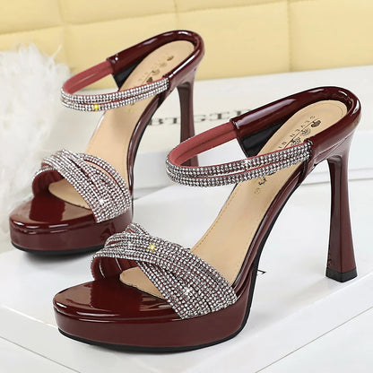 BIGTREE Shoes Women Luxury High Heels Open Toed High-heeled Sandals Women Summer Shoes Rhinestone Stiletto Heels 11.5 cm Pumps