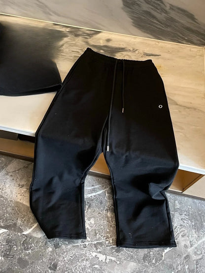 Cotton Sweatpants Women Elastic High Waist Drawstring Straight Trousers Women Black Casual Loose Sports Wide Leg Pants Women