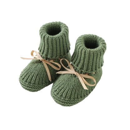 Newborn Baby Shoes Knitted Infant Girls Boys Boots Cute Butterfly-knot Toddler Walk Bed Shoes Warm 0-18M Accessories Hats Gloves