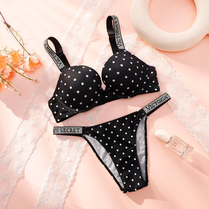Victoria Secret Hot Sexy Lingerie Set Very Sexy Shine Script Polka Dot Push Up Bra With Shine Script Thong Panty