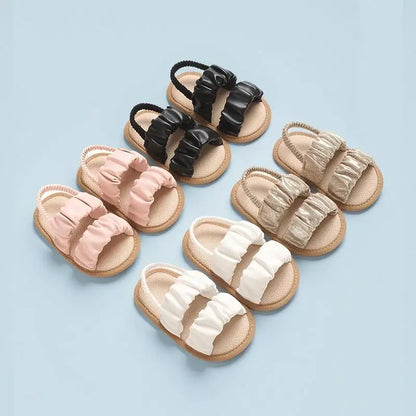 Baby Learning Walk Shoes, Unisex Summer Flat Infant Sandals, Soft Beach Wedding Crib Footwear for Newborns 0-1 Year
