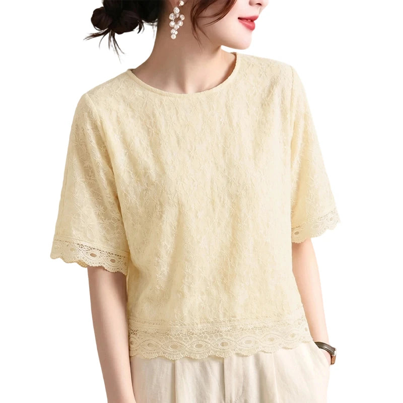 ZANZEA Women Bohemian Lace Patchwork Blouses Loose O-Neck Half Sleeve Solid Color Tops 2026 Summer Daily Casual Blusas de Mujer