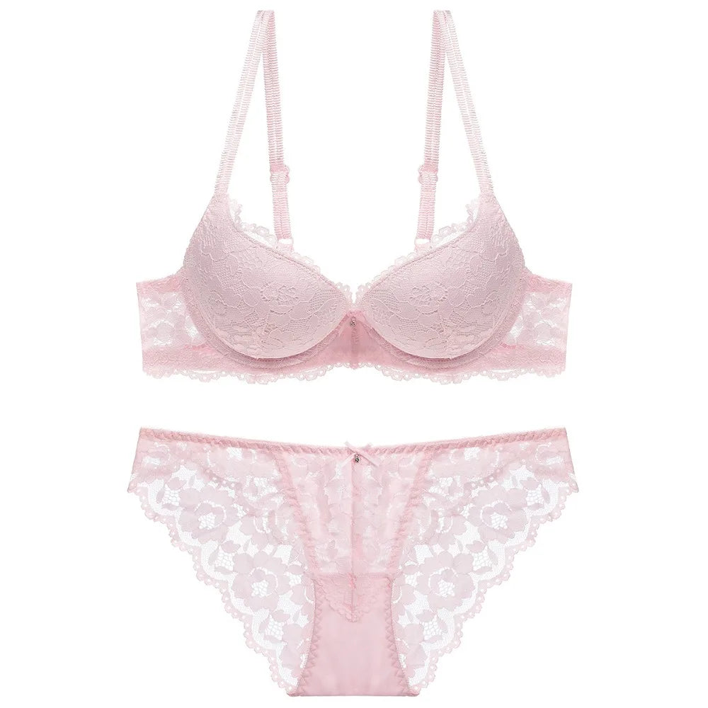 Sweet Mesh Lace Flower Bra Low Waist Bowknot Push Up Bra Women Intimates Non Slip Bra Panties Set Beach