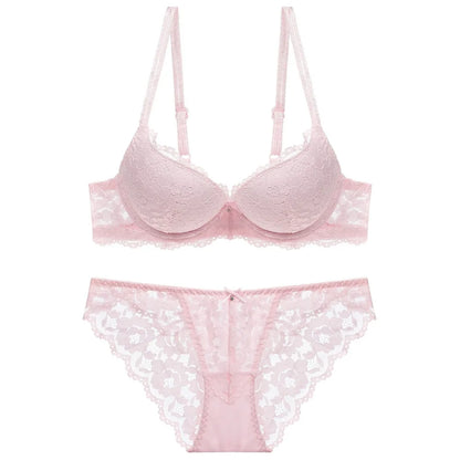 Sweet Mesh Lace Flower Bra Low Waist Bowknot Push Up Bra Women Intimates Non Slip Bra Panties Set Beach