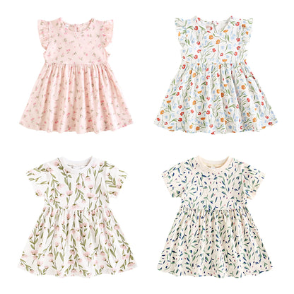 Sanlutoz Summer Fashion Kids Dress Floral Baby Girls Dress Clothing Cotton