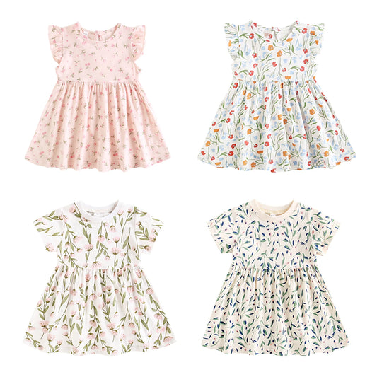 Sanlutoz Summer Fashion Kids Dress Floral Baby Girls Dress Clothing Cotton
