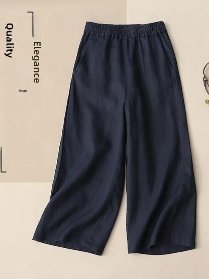 Summer Thin Wide Leg Pants Elastic Waist Loose Fit Mom Jeans  Color Casual High Waist Korean Style Commute Wind
