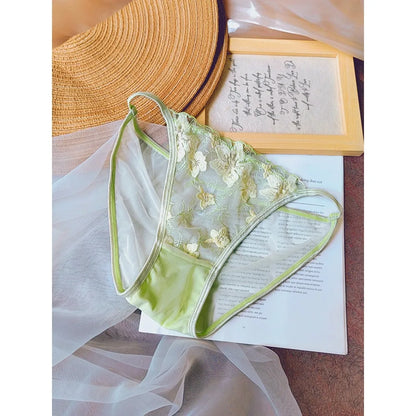 Elegant Hollow Out Lace Bra & Panty Set No Underwire Sheer French Triangle Cup Bralette Invisible Under T-shirt Women Underwear