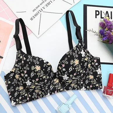 Women Lingerie Seamless Adjustable Bra Sexy Comfortable Nylon Flower Print One-Piece Underwear  Breathable