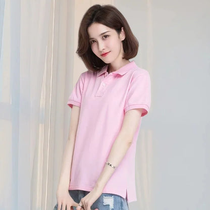 Summer Polo Shirts Korean Style Women Cool Ice Silk Short Sleeve Shirt Breathable Quick Dry Casual Golf Shirts Pullover Tee Tops