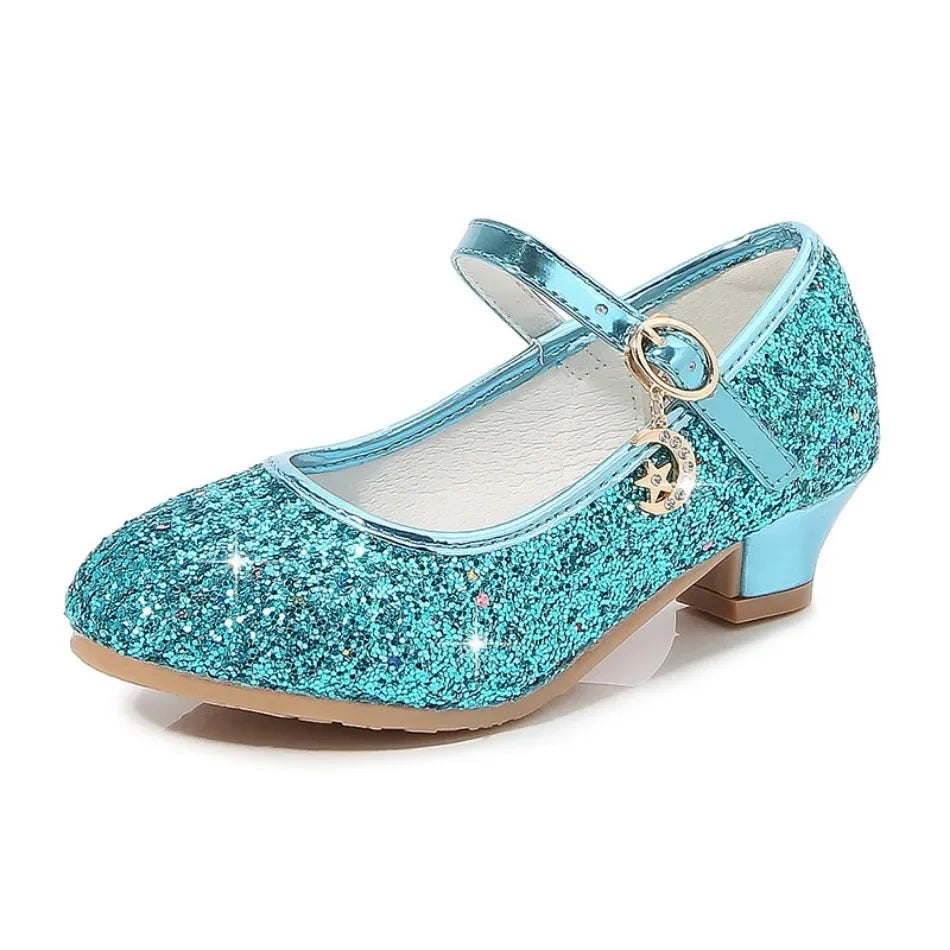 Girls Shoes Children High Heel Glitter Crystal Sandals Fashion Buckle Kids Princess Dance Shoe Student Performance Leather Shoes