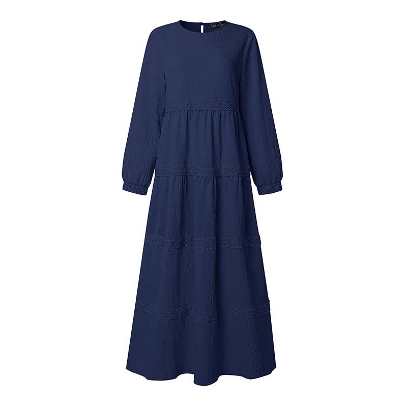 Modest Muslim Abaya Dress ZANZEA Ramadan Robe Women Elegant Long Sleeve Pleated Sundress Dubai Hijab Dresses Eid Kaftan Vestidos