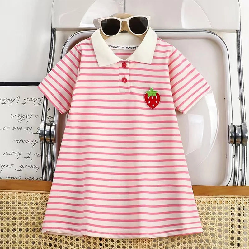 1pcs Children Short Sleeve Dress Kids Leisure Skirts Summer Baby Black White Stripe Skirt Pupil Girls Fashion Clothes 80cm-160cm