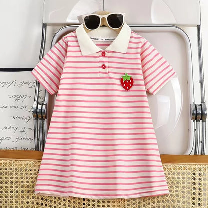 1pcs Children Short Sleeve Dress Kids Leisure Skirts Summer Baby Black White Stripe Skirt Pupil Girls Fashion Clothes 80cm-160cm