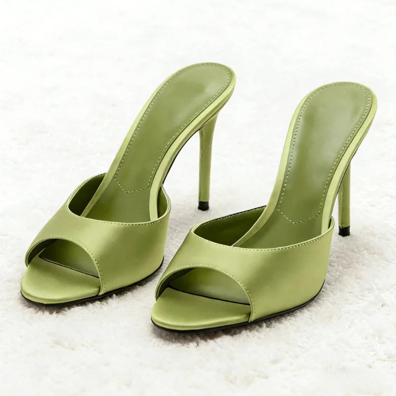 Brown Satin Heeled Sandals Women Summer Sexy Open Toe  High Heels for Ladies Elegant Party Dress Shoes Fashion Designer Slippers