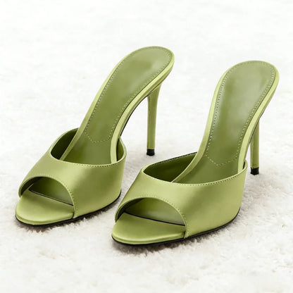 Brown Satin Heeled Sandals Women Summer Sexy Open Toe  High Heels for Ladies Elegant Party Dress Shoes Fashion Designer Slippers