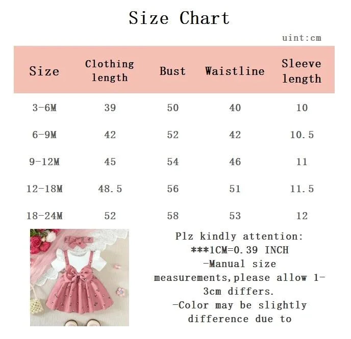 2PCS Infant Baby Girl Pink Cherry Print Ruffle Short Sleeve  Dress + Headbandr for 0-2Y Toddler Sweet Summer Princess Dress