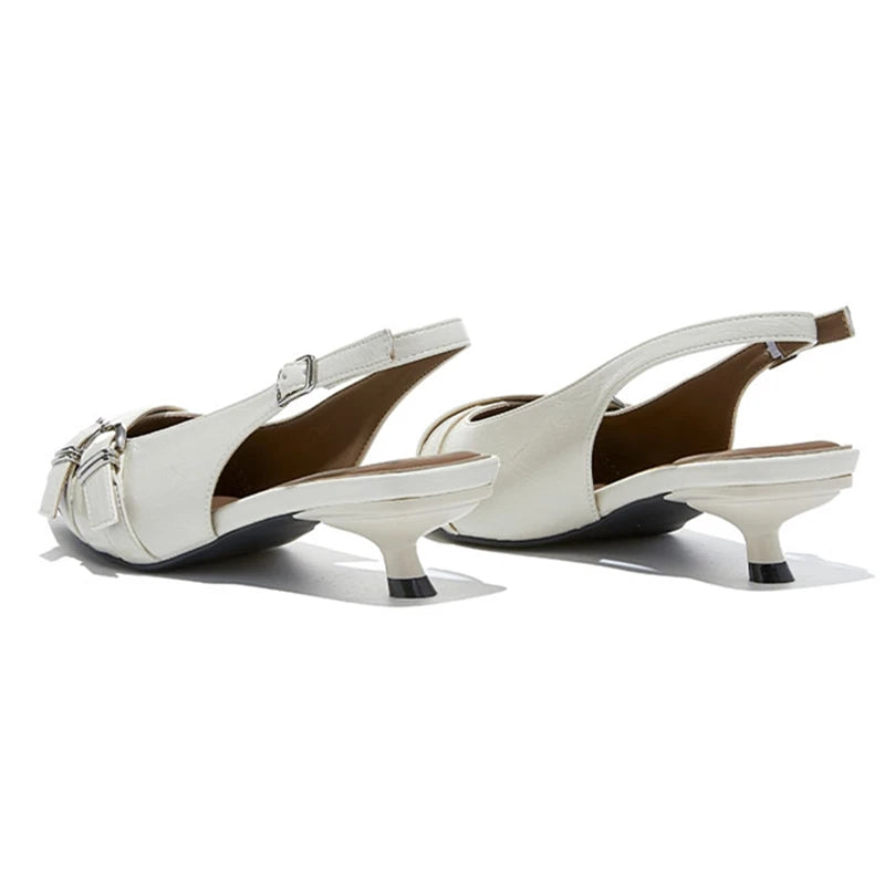 High Quality Leather Kitten-Heel Sandals Women Sexy Pointed-Toe Mules Heels for Ladies Summer Slingback Elegant Women Shoes
