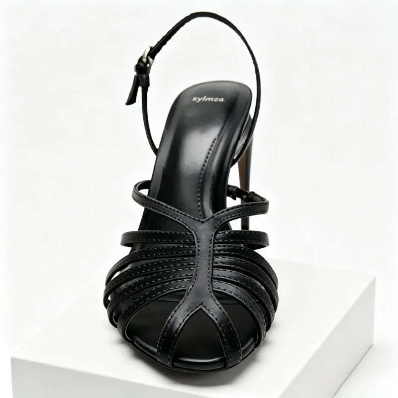 Elegant Satin Narrow Band Gladiator Sandals Women Fashion Round Toe High Heels for Ladies Luxury Designer Summer Heeled Sandals