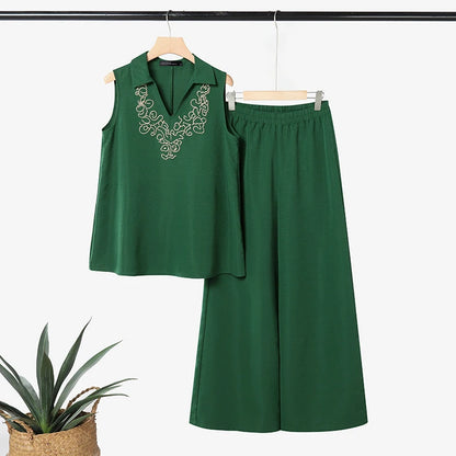ZANZEA Fashion Summer 2 Pieces Sets Outfits Sleeveless Tanks Tops Pants Sets Women Floral Embroidered Blouse Trousers Suit 2026