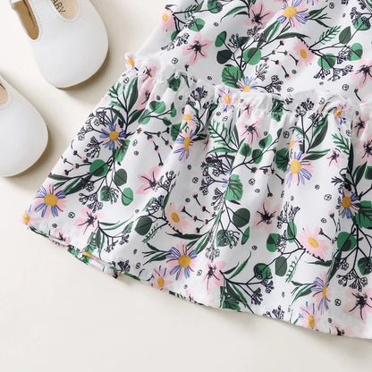 1-6 Years Kids Baby Girl Daily Dress Flowers Print Sleeveless Retro Style Lovely A- Line Summer Children Holiday Party Dresses