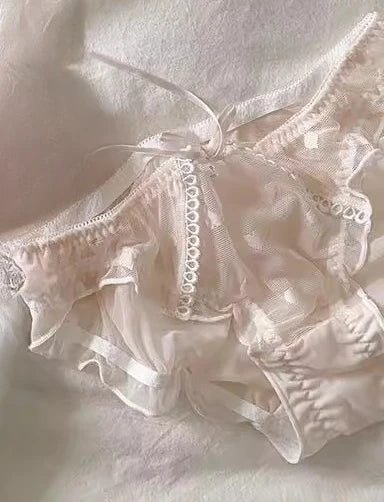 Japanese Kawaii Lingerie Set Small Chest, Sweet Heart Print Wireless Bralette & Panty Set Comfortable Anti-Sagging Bra for Women