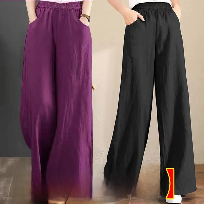 High Waist Wide Leg Pants Women's Casual Loose Cotton Linen Spring Summer Long Trousers Large Size Comfortable Drapey Style