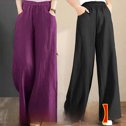 High Waist Wide Leg Pants Women's Casual Loose Cotton Linen Spring Summer Long Trousers Large Size Comfortable Drapey Style