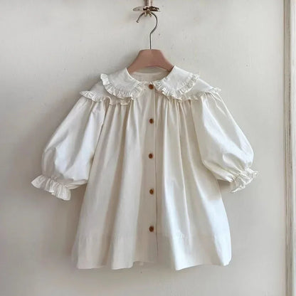 2026 Spring New Children Long Sleeve Casual Dress Cotton Girls Cute Loose Puff Sleeve Dress Toddler Cardigan Dress Kids Clothes