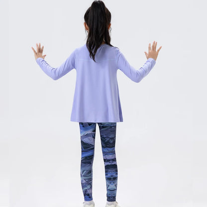 2pcs new kids running yoga shark pants sports quick-drying long sleeve set girls fitness dance clothes