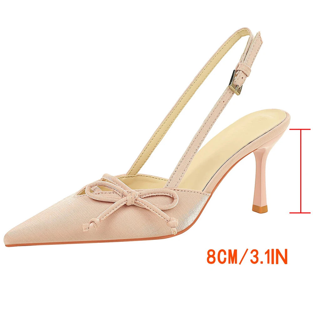 BIGTREE Shoes Side Bowknot Design Women Pumps Pointed Tip High Heels Silks Satins Stiletto Heels Office Shoes Heeled Sandals