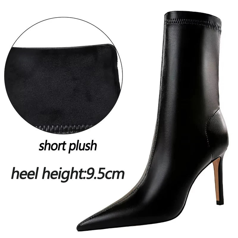 BIGTREE Shoes Leather Boots Women Ankle Boots Autumn Winter Boots Women High Heels Short Boots Ladies Booties Chaussures Femme