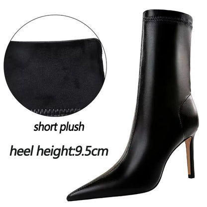 BIGTREE Shoes Leather Boots Women Ankle Boots Autumn Winter Boots Women High Heels Short Boots Ladies Booties Chaussures Femme