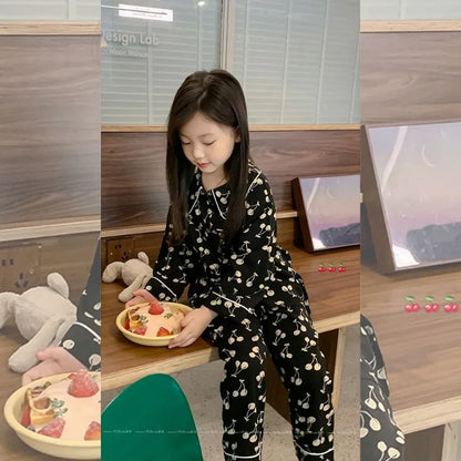 2025 New Kids' Sleepwear Floral Print Lightweight Pajama Set for Tween Girls Spring Autumn Wearable Outside