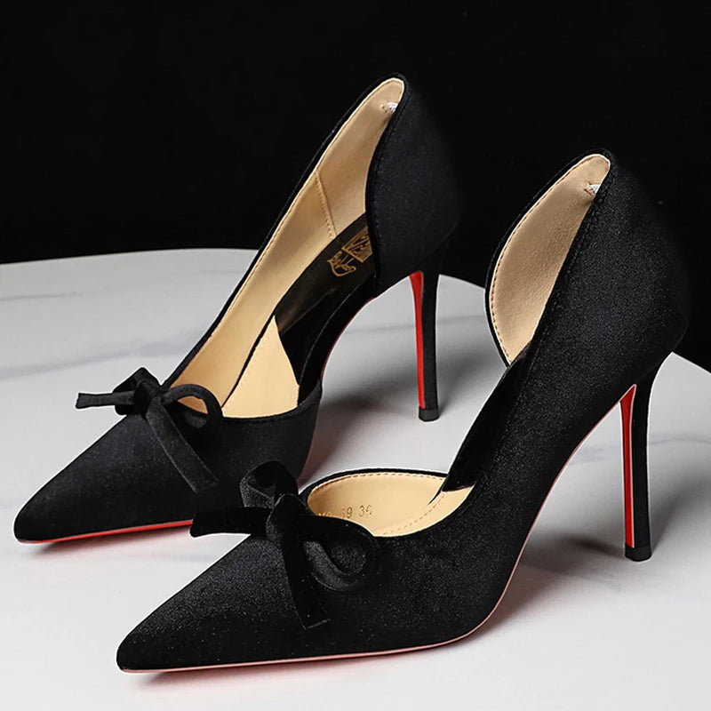 Luxury Women Pumps Bowknot High Heels Women 7.5 cm 10 cm Stiletto Sexy party shoes Velvet Ladies shoes Women Wedding shoes 2026