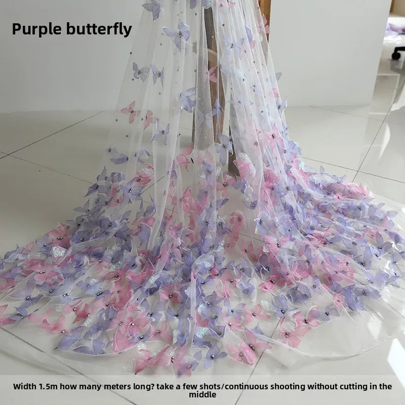 3D Butterfly Embroidery Lace Mesh Fabric for Wedding Dress Decoration Handmade Diy Cloth By The Meter Sewing Material