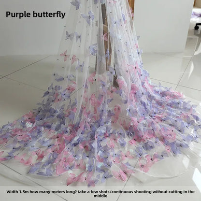3D Butterfly Embroidery Lace Mesh Fabric for Wedding Dress Decoration Handmade Diy Cloth By The Meter Sewing Material