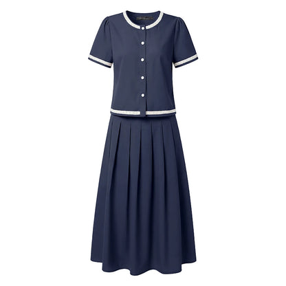 2026 ZANZEA Elegant Women Short Sleeve Patchwork Shirt Midi Dress Sets Summer 2 Pieces Sets Stylish OL Work Outfits Skirt Suit