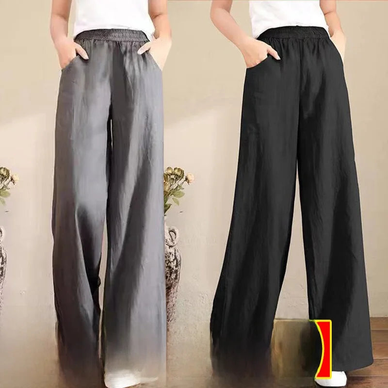 High Waist Wide Leg Pants Women's Casual Loose Cotton Linen Spring Summer Long Trousers Large Size Comfortable Drapey Style