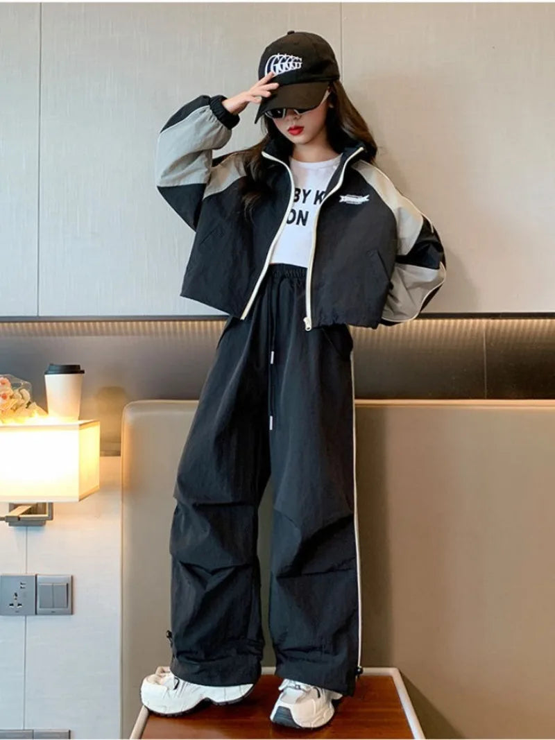 Coat Pants Sweatshirt Set Korean Kids Clothes Girls Children's Clothing Two Piece Style Autumn Winter Suit for Girl 2025 Fashion