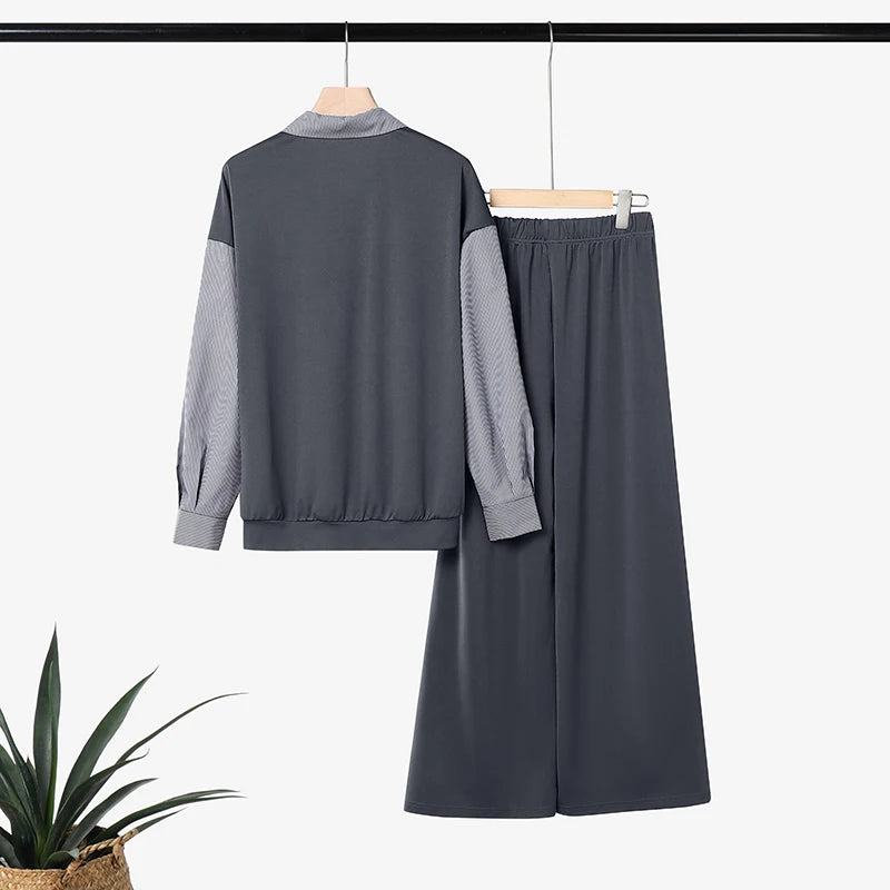 Autumn Outfits ZANZEA Women Casual Long Sleeve Stripe Patchwork Tops Shirt Elastic Waist Trousers Suit Muslim Matching Sets