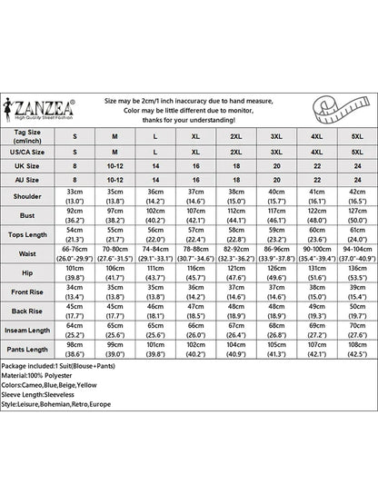 Fashion 2PCS Summer Outfits ZANZEA Sleeveless Embroidery Blouse Pant Sets Women Work OL Matching Sets Casual Holiday Tracksuits