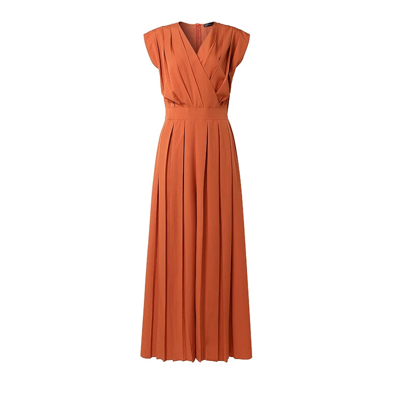 ZANZEA Women V-Neck Sleeveless Jumpsuits Street Fashion Inverted Pleats Wide Leg Pant Overalls Minimalist Commute Work Playsuits