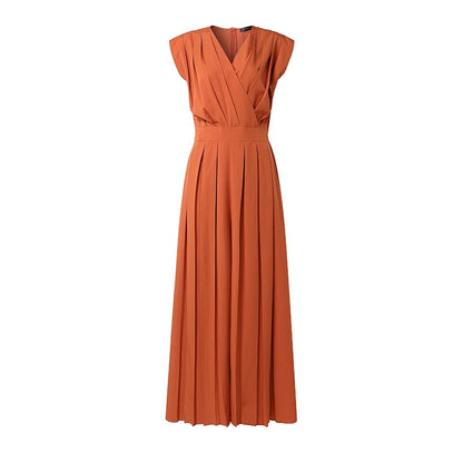 ZANZEA Women V-Neck Sleeveless Jumpsuits Street Fashion Inverted Pleats Wide Leg Pant Overalls Minimalist Commute Work Playsuits