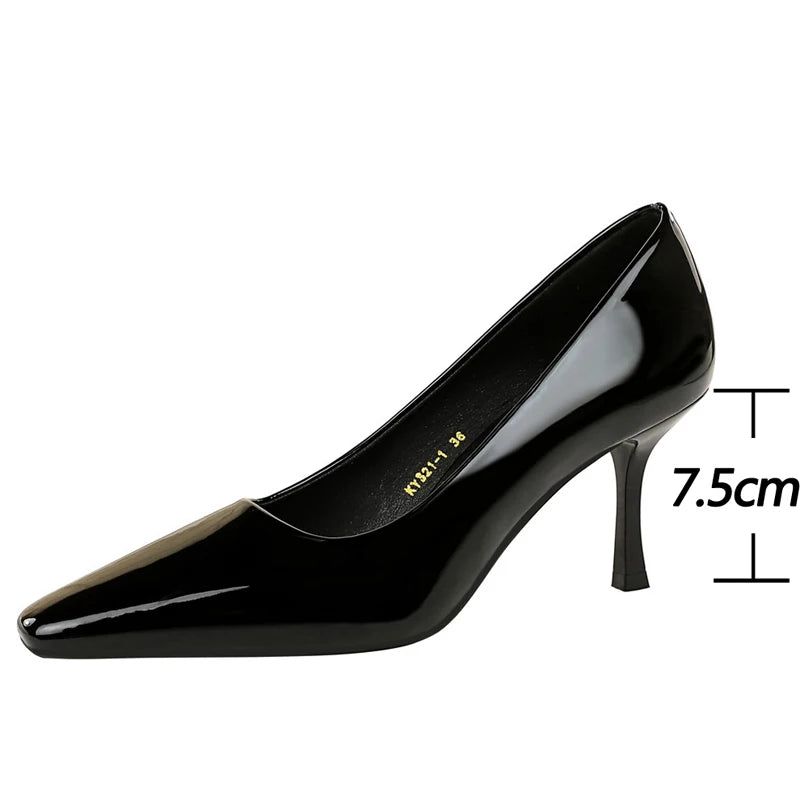 Fashion Women 7.5 cm Heels Patent Leather Women Pumps Square Head Kitten Heels Stiletto Elegant Banquet Shoes Sexy Party Shoes