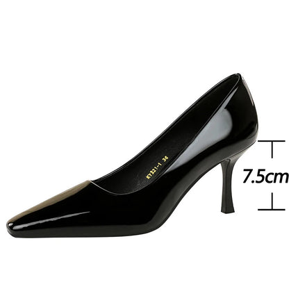 Fashion Women 7.5 cm Heels Patent Leather Women Pumps Square Head Kitten Heels Stiletto Elegant Banquet Shoes Sexy Party Shoes